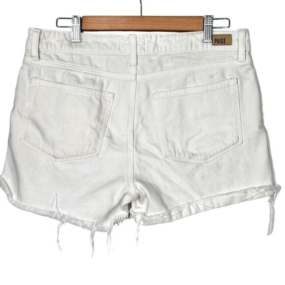 Paige‎ Cuffed Raw Hem Jeans Shorts High-Rise White Denim Women's Size 30 - Picture 3 of 11
